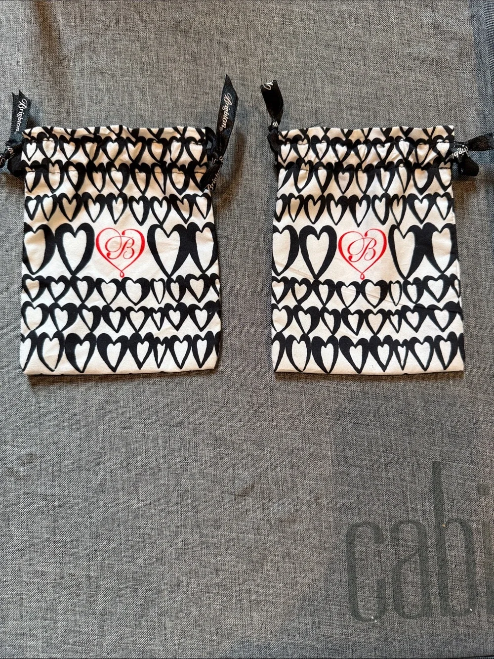 Brighton Small Heart-Print Drawstring Pouch - Black & White; 2 bags